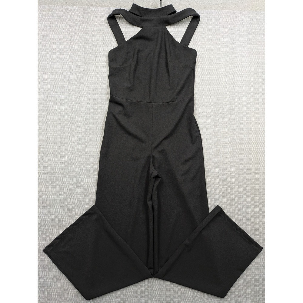 Bebe Black Halter Cut-Out Wide Leg Jumpsuit Mock Neck Size 4 Made in USA